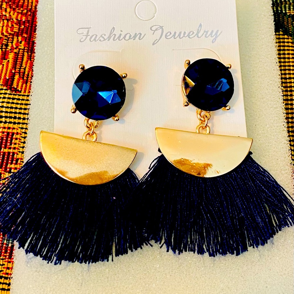 Navy fringe earrings